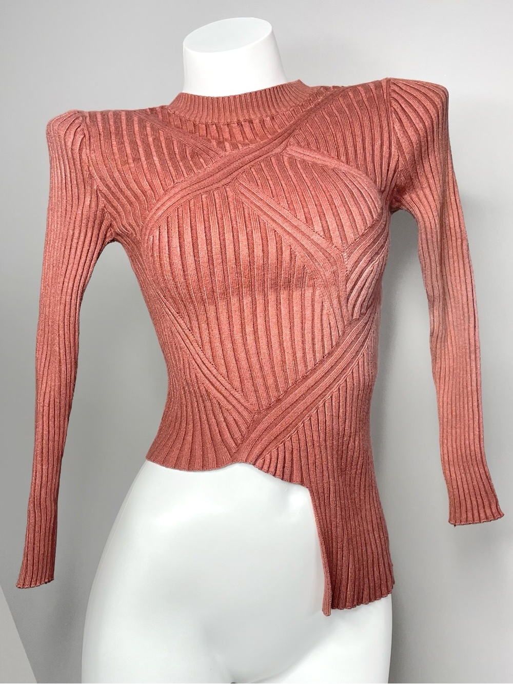 Asymmetric Ribbed Long-Sleeve Sweater